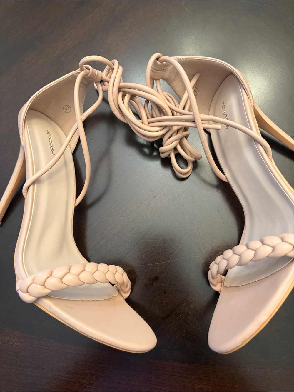 Braided Ankle-Tie Heeled Sandals in Nude